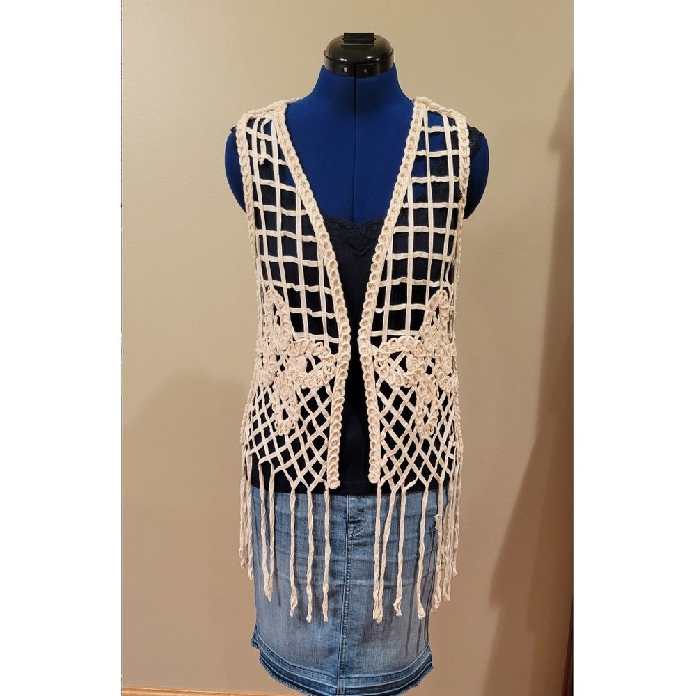 Open-work/ Lattice Cotton Boho Fringed Vest